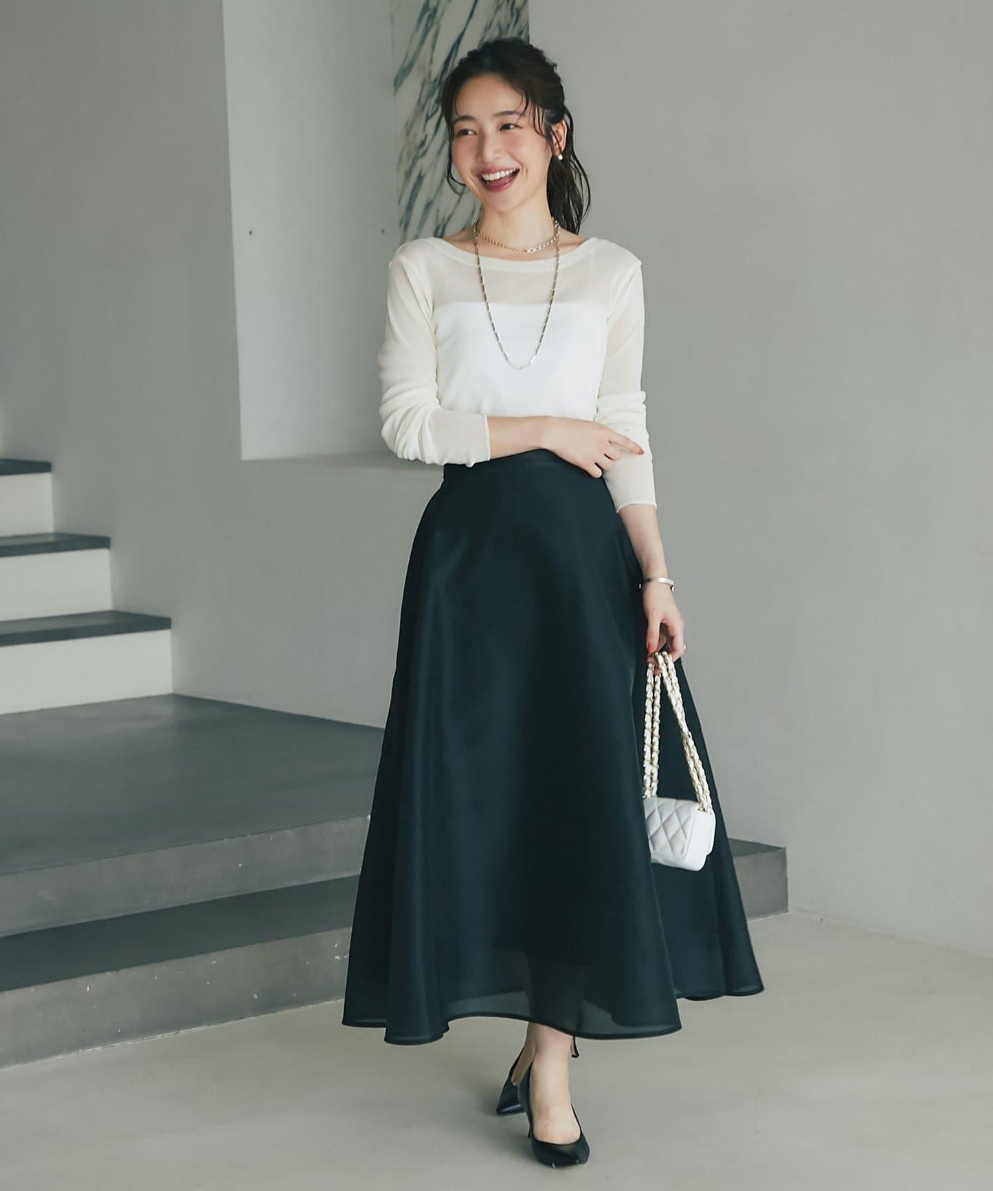 【La boutique BonBon】透視拼接圓擺半身裙