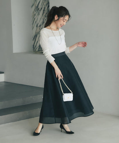 【La boutique BonBon】透視拼接圓擺半身裙