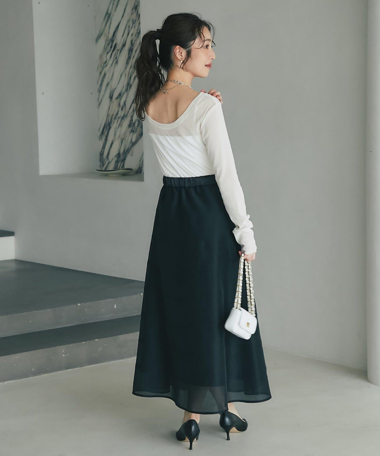 【La boutique BonBon】透視拼接圓擺半身裙