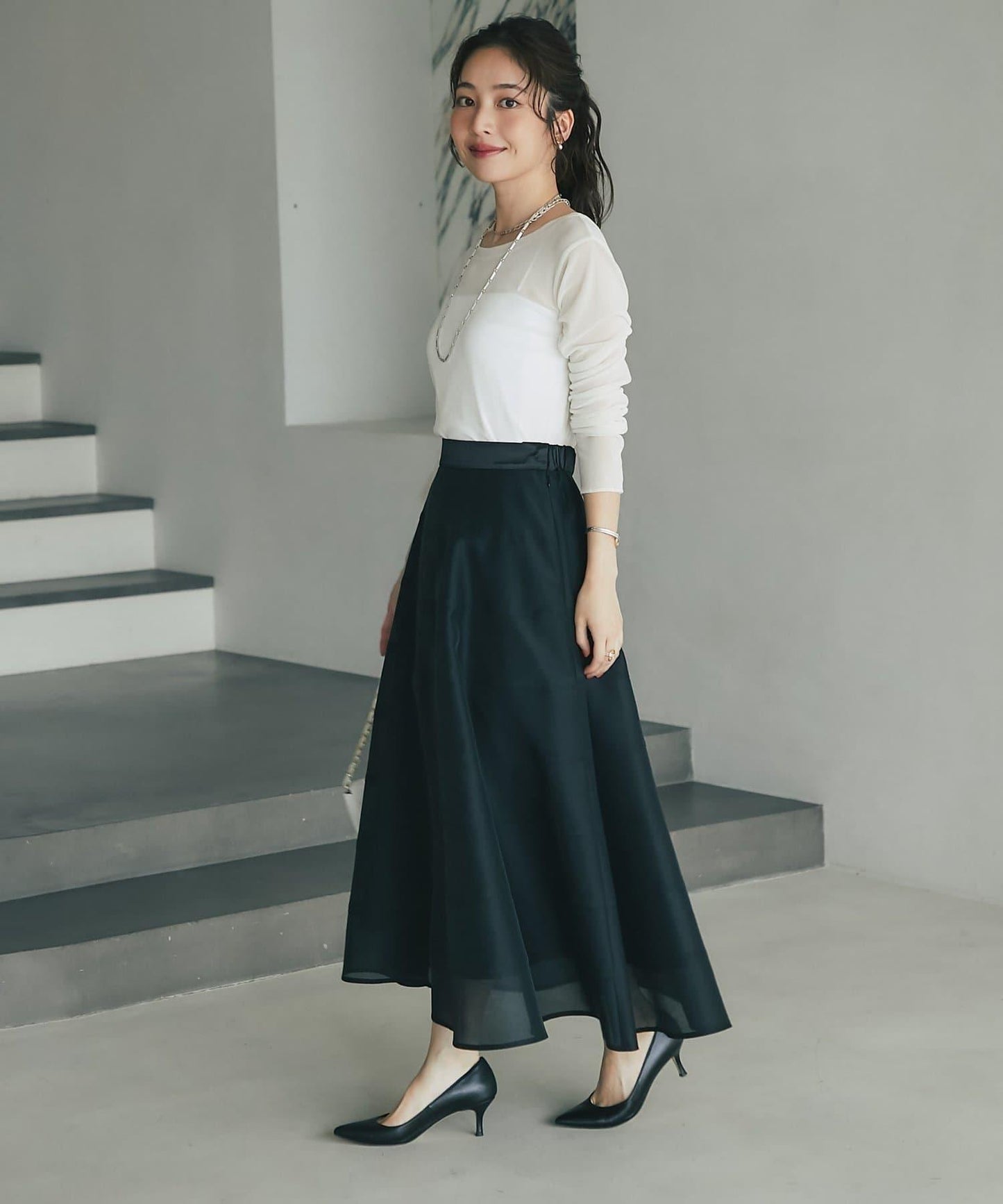 【La boutique BonBon】透視拼接圓擺半身裙