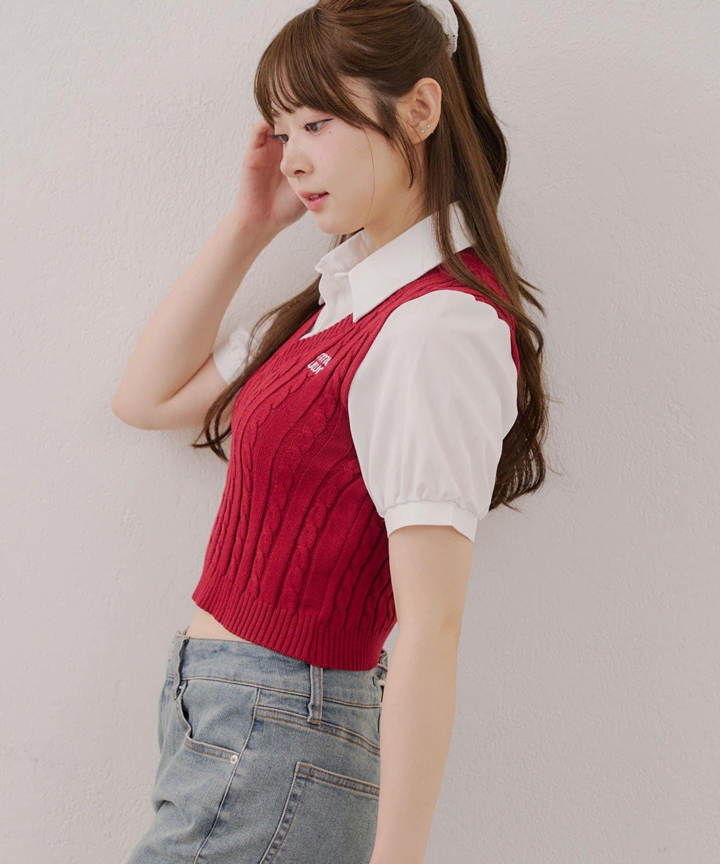 對接線編織衫