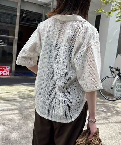 多色花紋蕾絲開襟襯衫