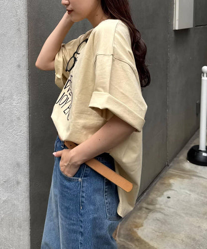 絨布標誌印花短袖oversize T 恤