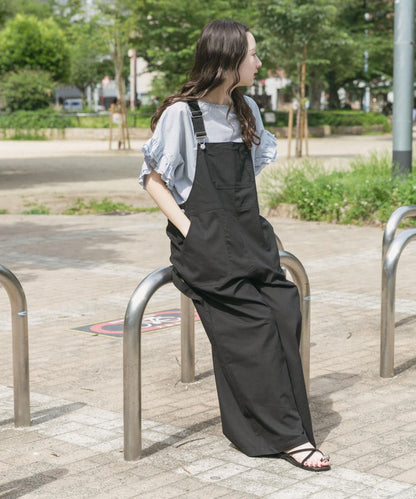 亞麻混紡揹帶褲