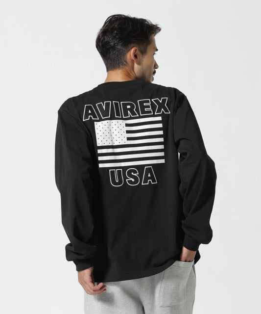 《&DEPOT限定》美國國旗印花長袖T恤 / 美國國旗長袖T恤 / AVIREX