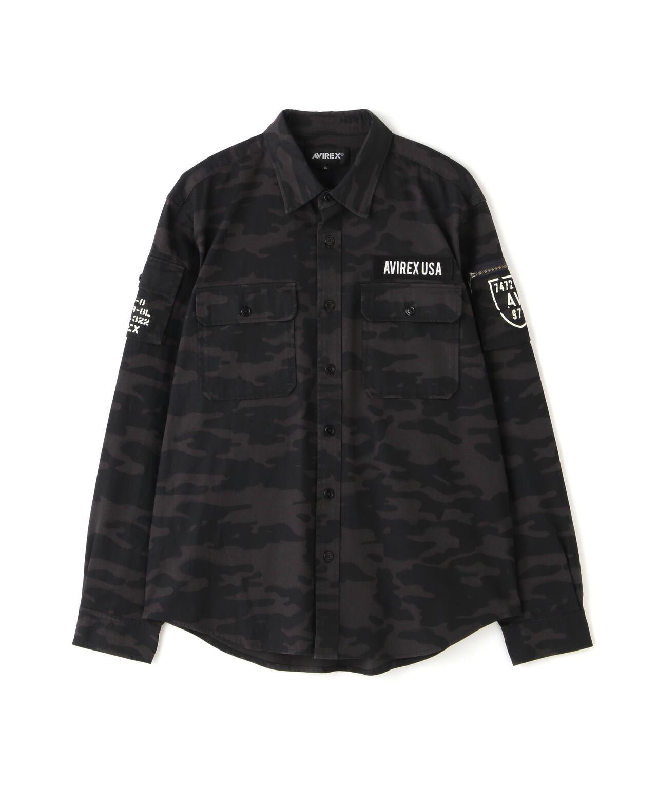 基礎疲勞軍裝卡其色長袖襯衫