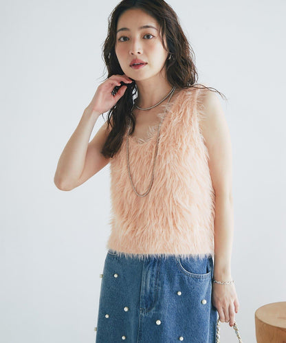 長款羽毛前後兩穿針織馬甲