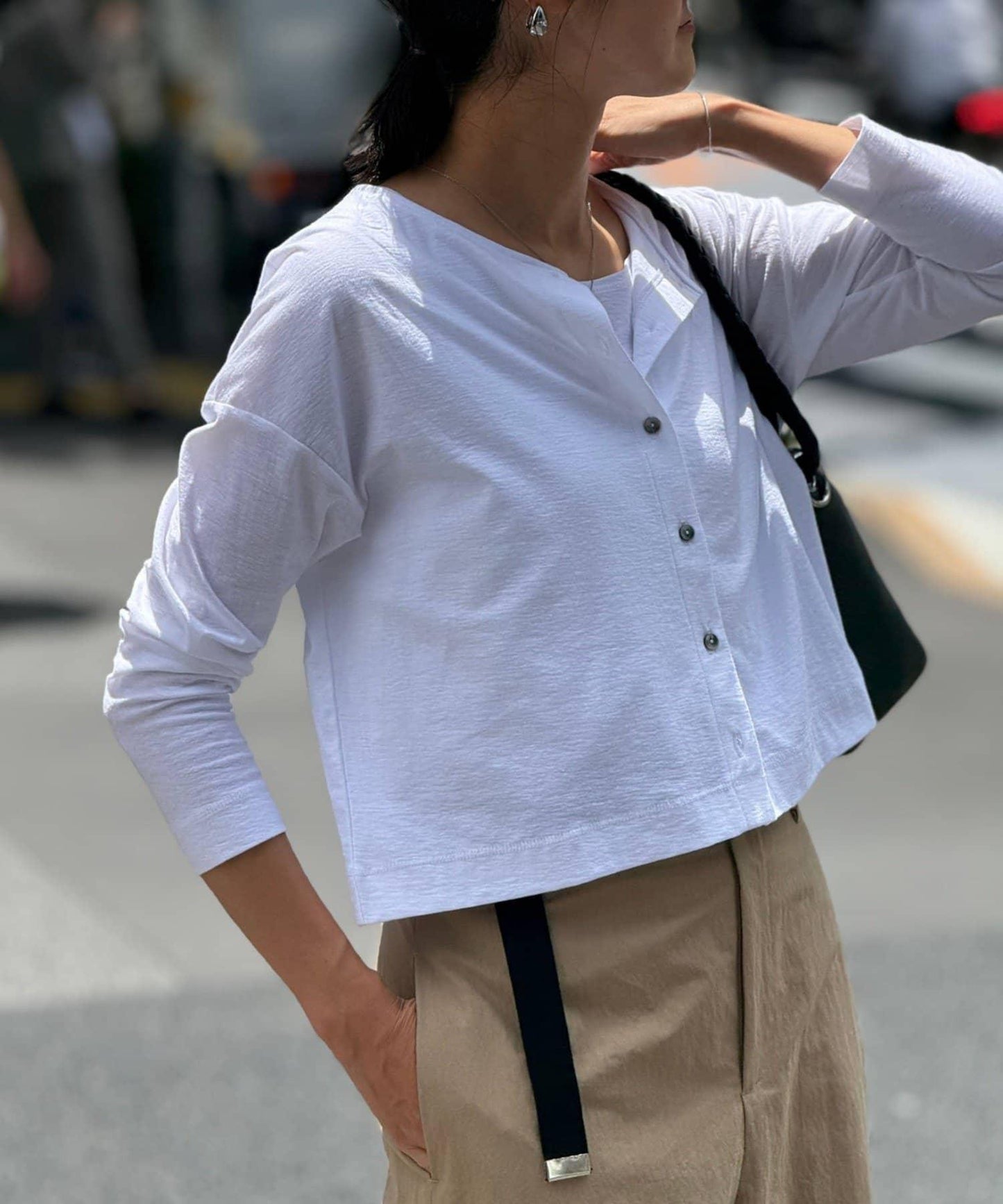 條紋短款開衫