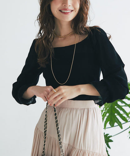 【KAZUMI監修】絨面蕾絲方領T恤