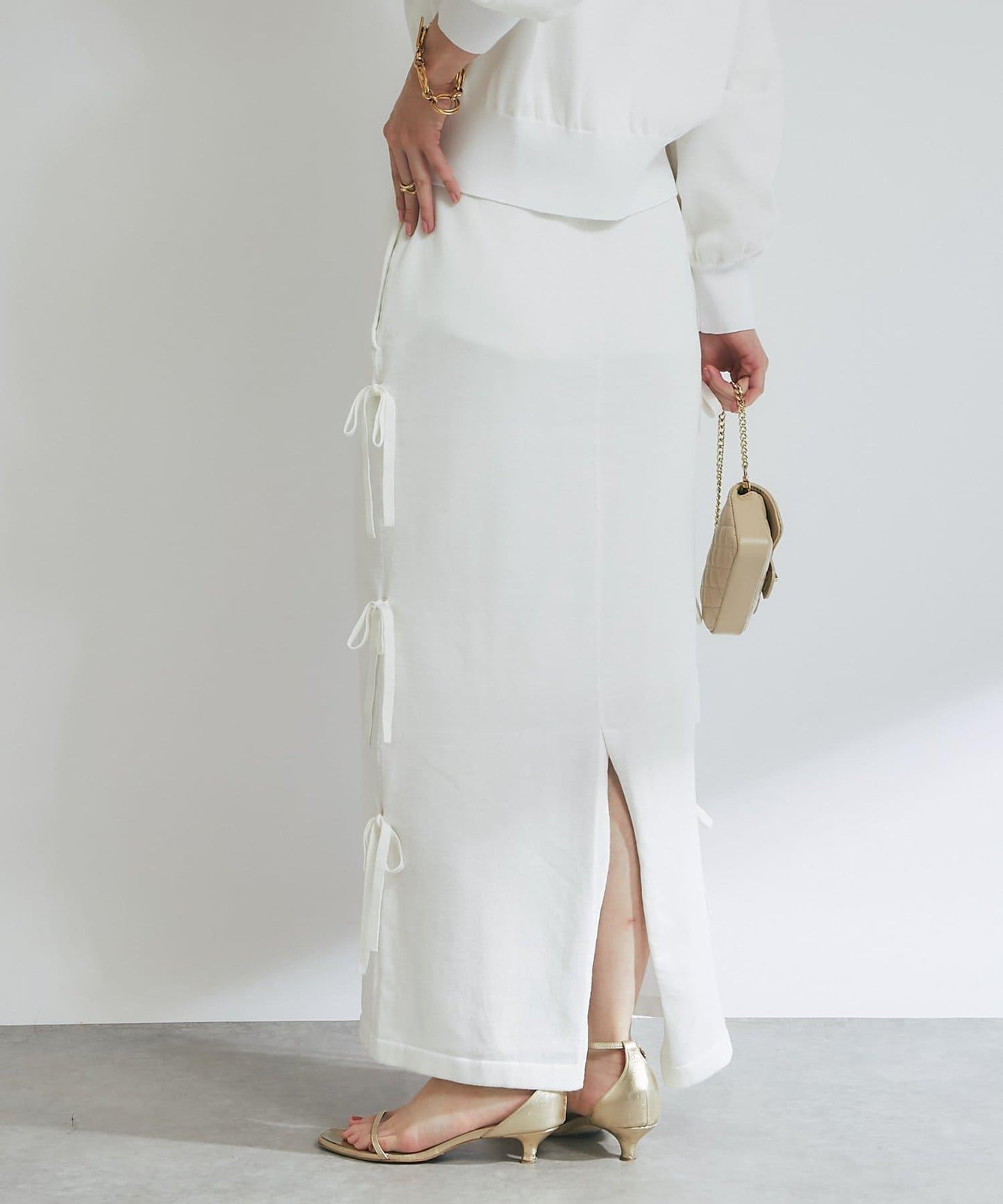 【La boutique BonBon】金銀絲針織蝴蝶結半身裙