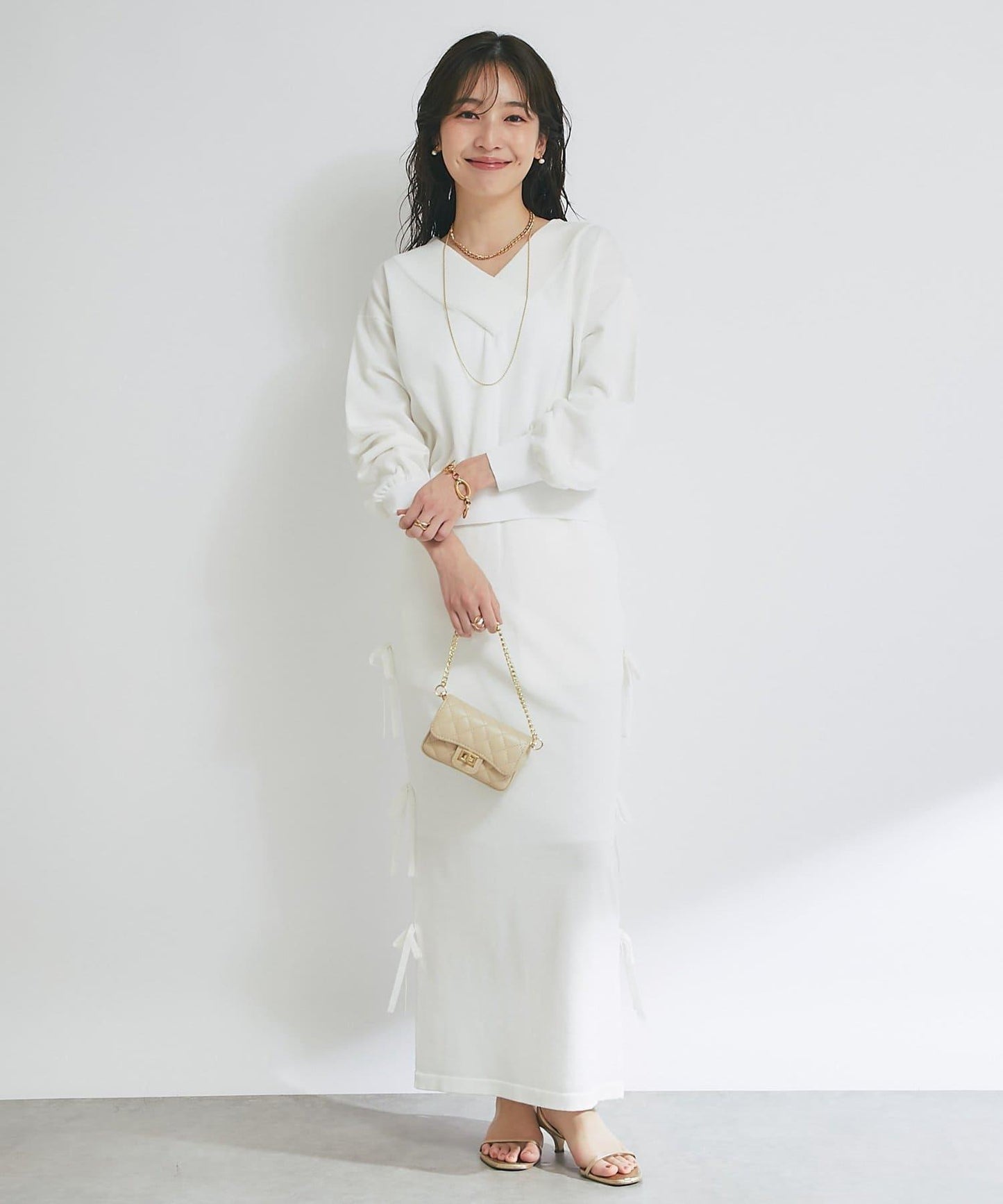 【La boutique BonBon】金銀絲針織蝴蝶結半身裙