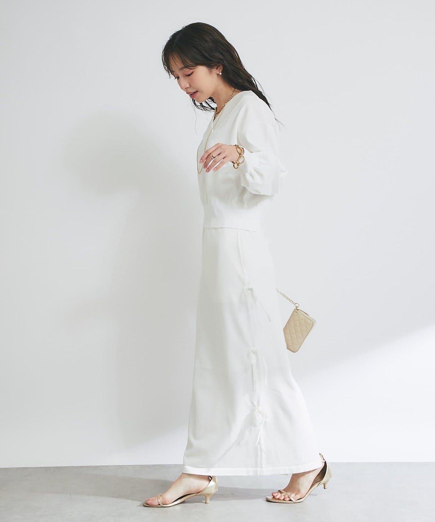 【La boutique BonBon】金銀絲針織蝴蝶結半身裙