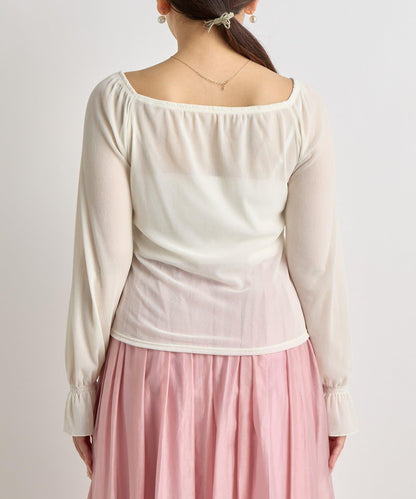 【KAZUMI監修】絨面蕾絲方領T恤