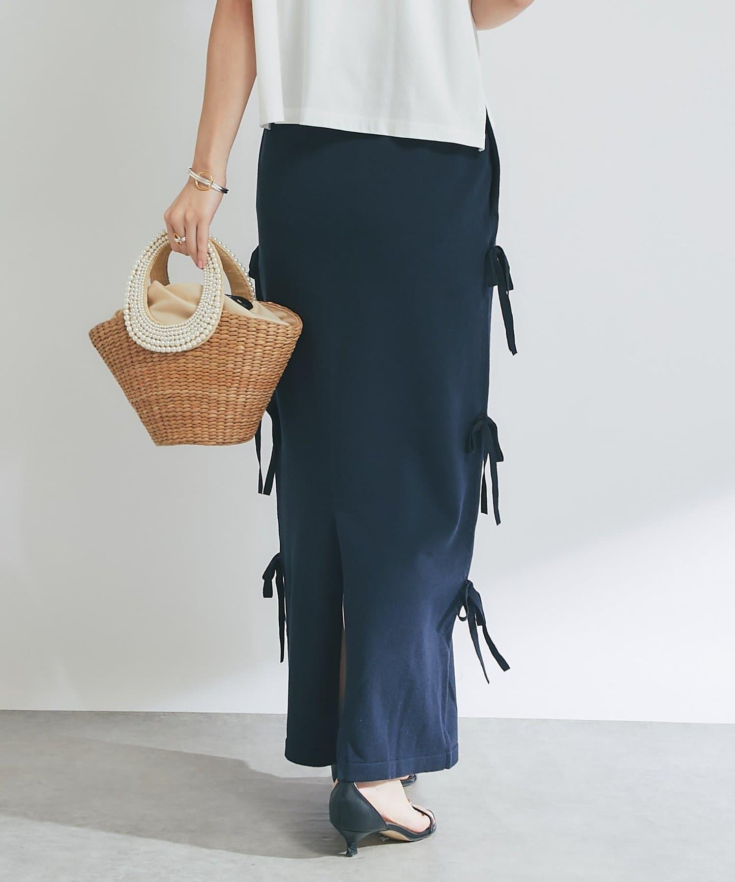 【La boutique BonBon】金銀絲針織蝴蝶結半身裙