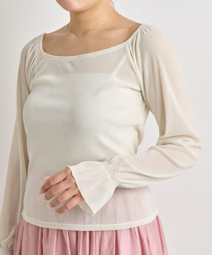 【KAZUMI監修】絨面蕾絲方領T恤