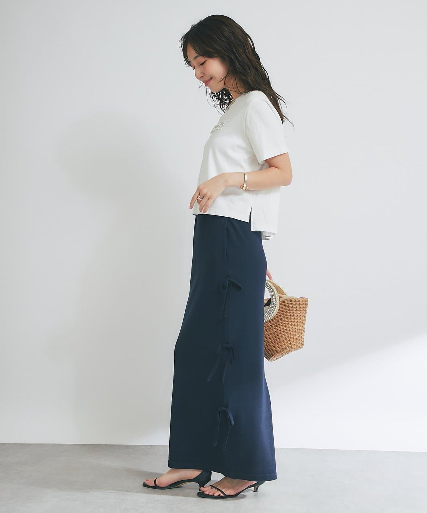 【La boutique BonBon】金銀絲針織蝴蝶結半身裙