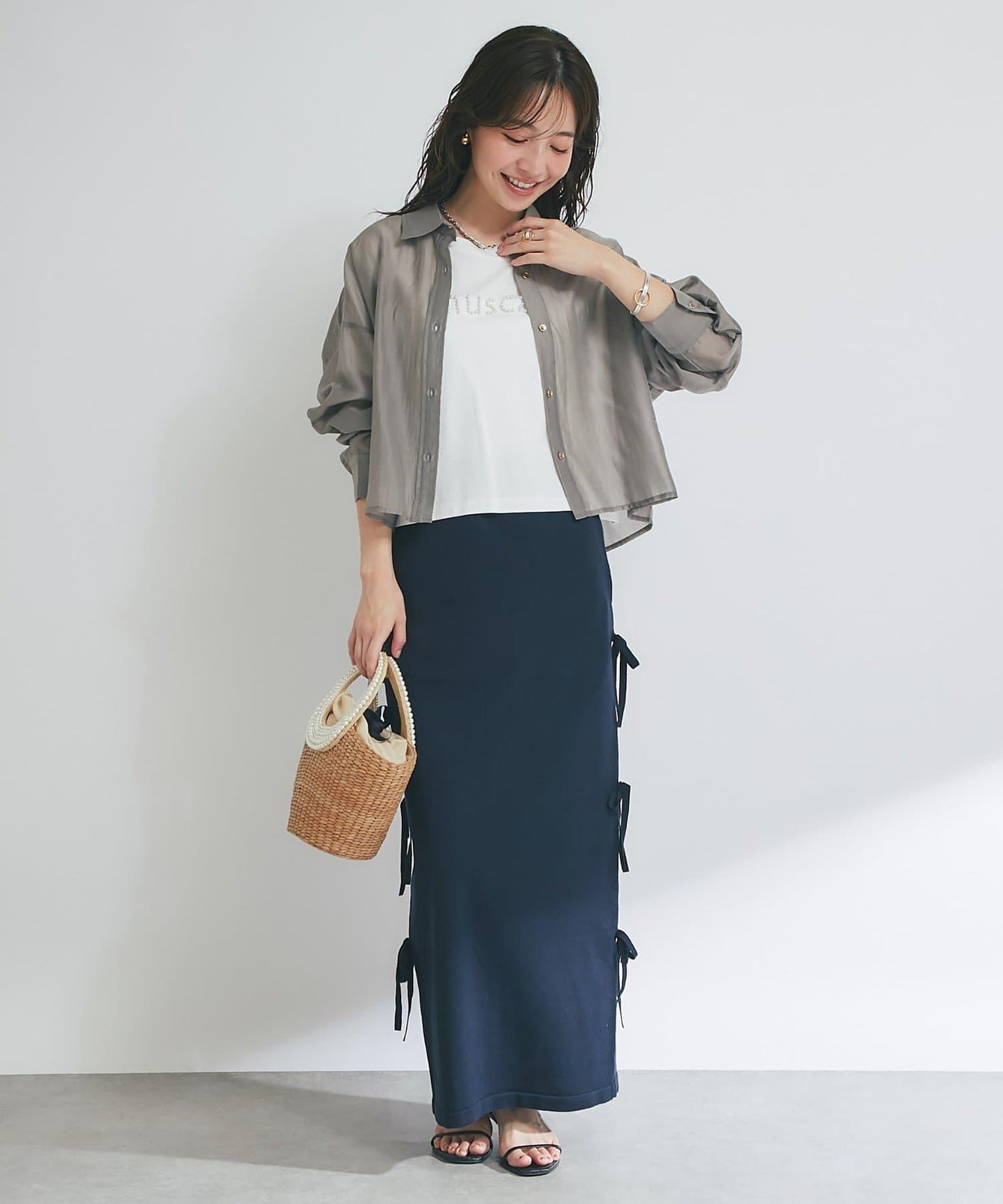 【La boutique BonBon】金銀絲針織蝴蝶結半身裙