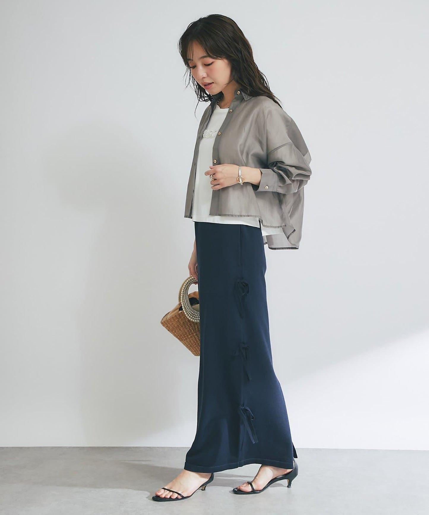 【La boutique BonBon】金銀絲針織蝴蝶結半身裙