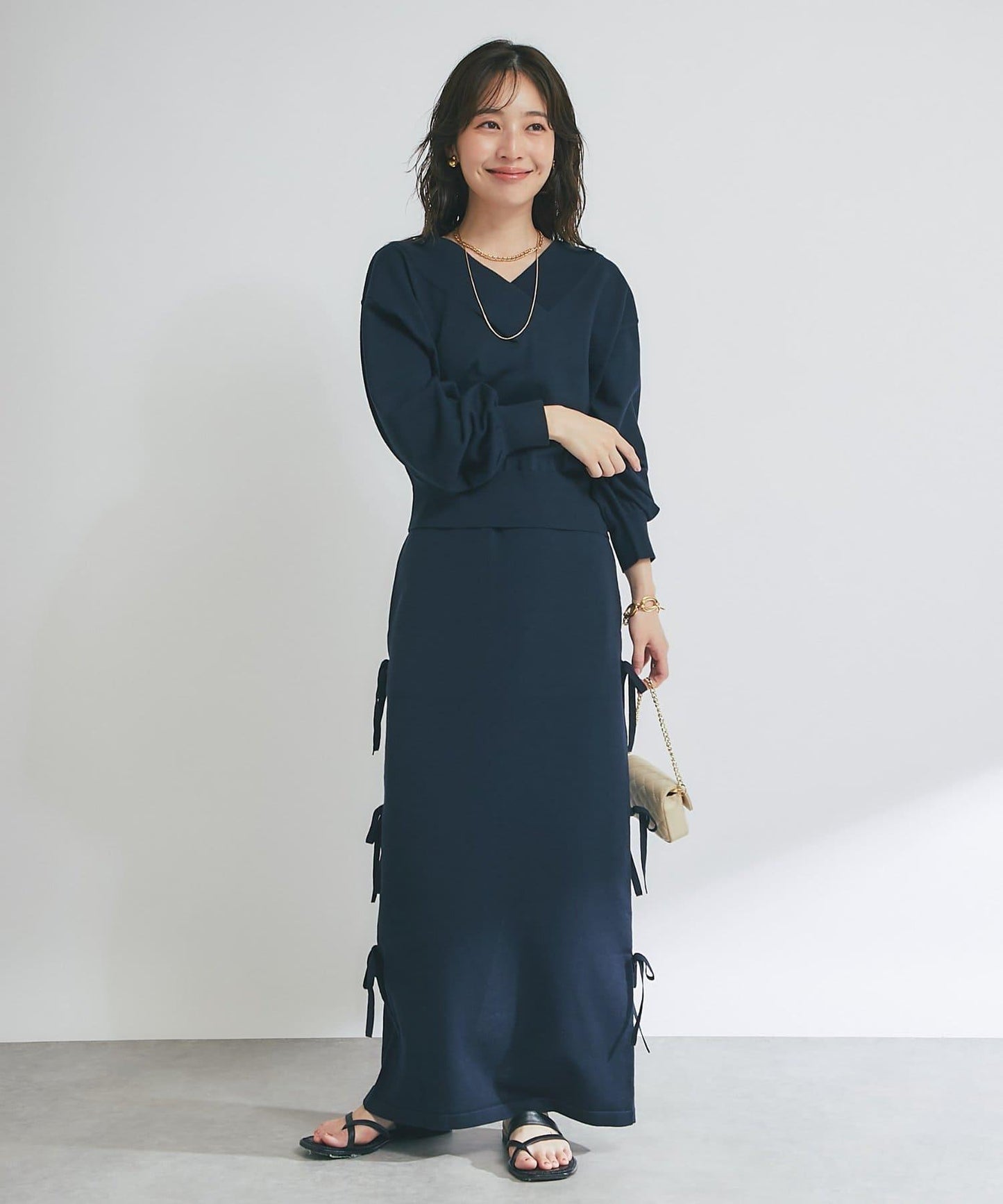 【La boutique BonBon】金銀絲針織蝴蝶結半身裙