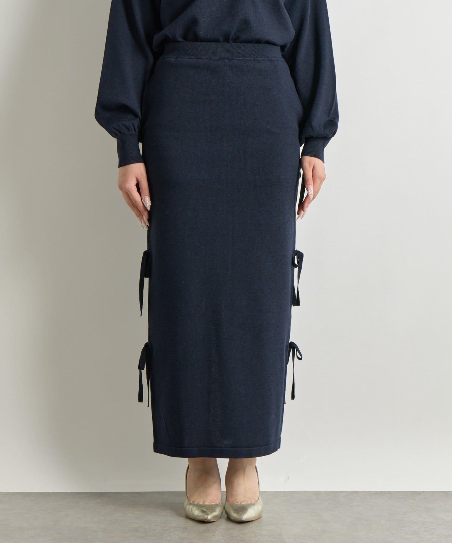 【La boutique BonBon】金銀絲針織蝴蝶結半身裙