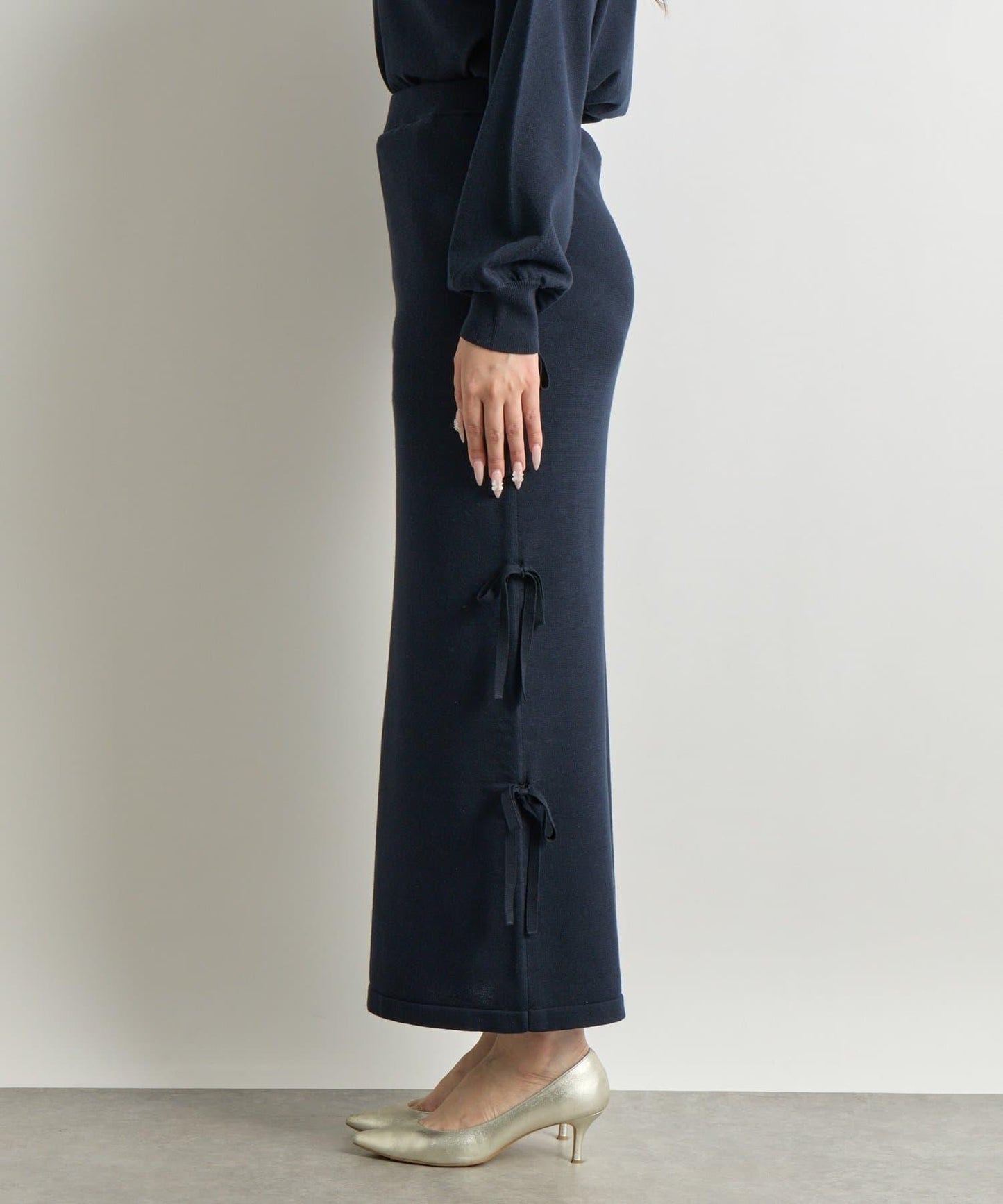 【La boutique BonBon】金銀絲針織蝴蝶結半身裙