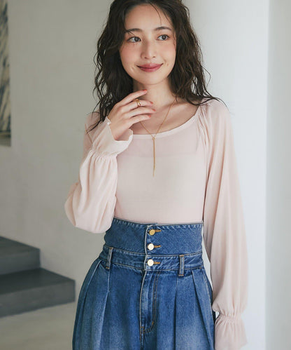 【KAZUMI監修】絨面蕾絲方領T恤