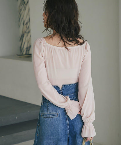 【KAZUMI監修】絨面蕾絲方領T恤