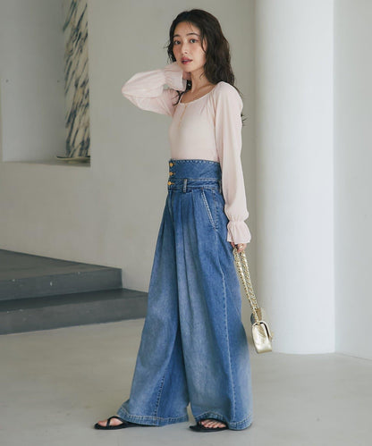 【KAZUMI監修】絨面蕾絲方領T恤