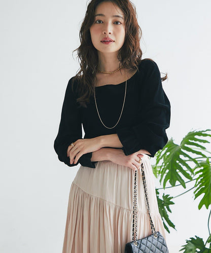 【KAZUMI監修】絨面蕾絲方領T恤