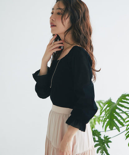 【KAZUMI監修】絨面蕾絲方領T恤