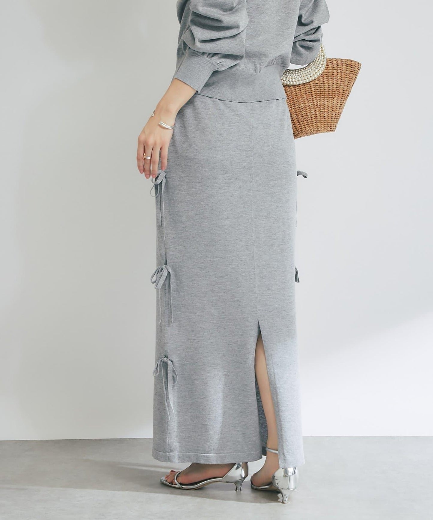 【La boutique BonBon】金銀絲針織蝴蝶結半身裙