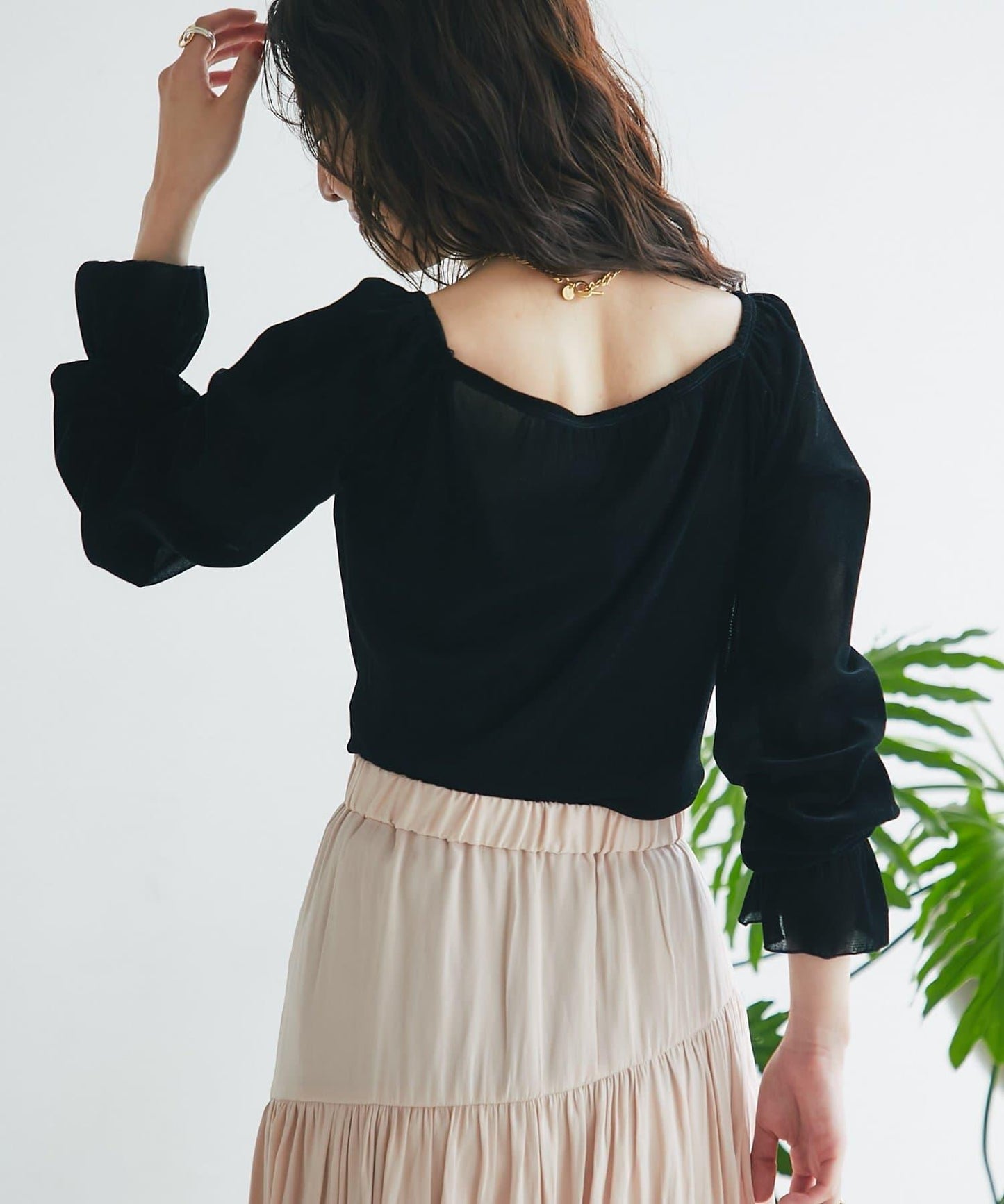 【KAZUMI監修】絨面蕾絲方領T恤