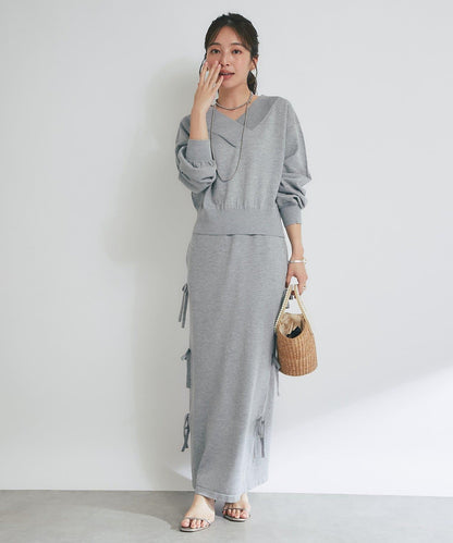 【La boutique BonBon】金銀絲針織蝴蝶結半身裙