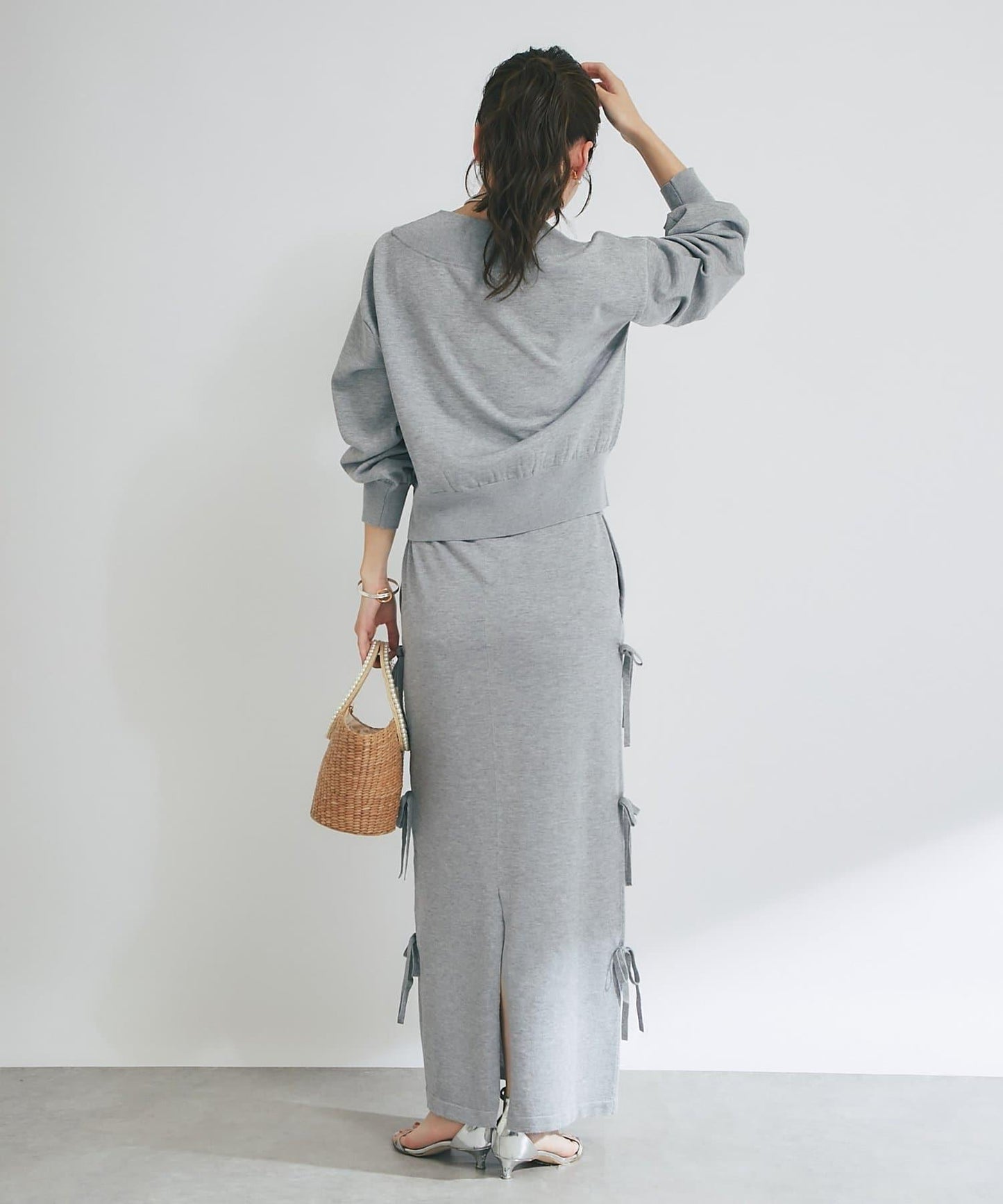 【La boutique BonBon】金銀絲針織蝴蝶結半身裙