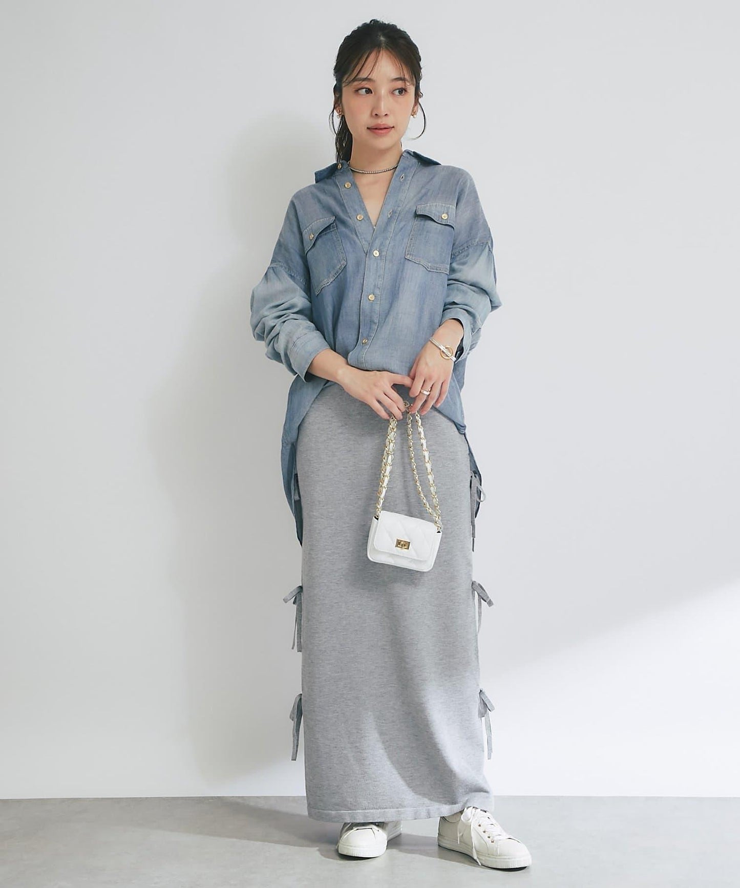 【La boutique BonBon】金銀絲針織蝴蝶結半身裙