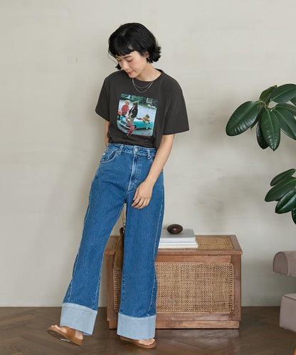 聯名 後開叉 寬鬆直筒