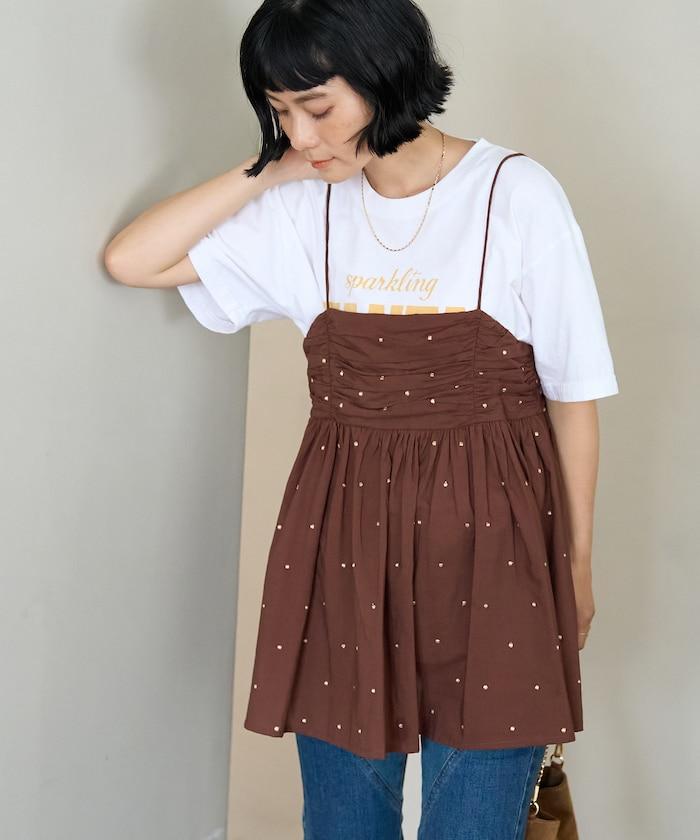 インド ラメドット バックオープンキャミソール