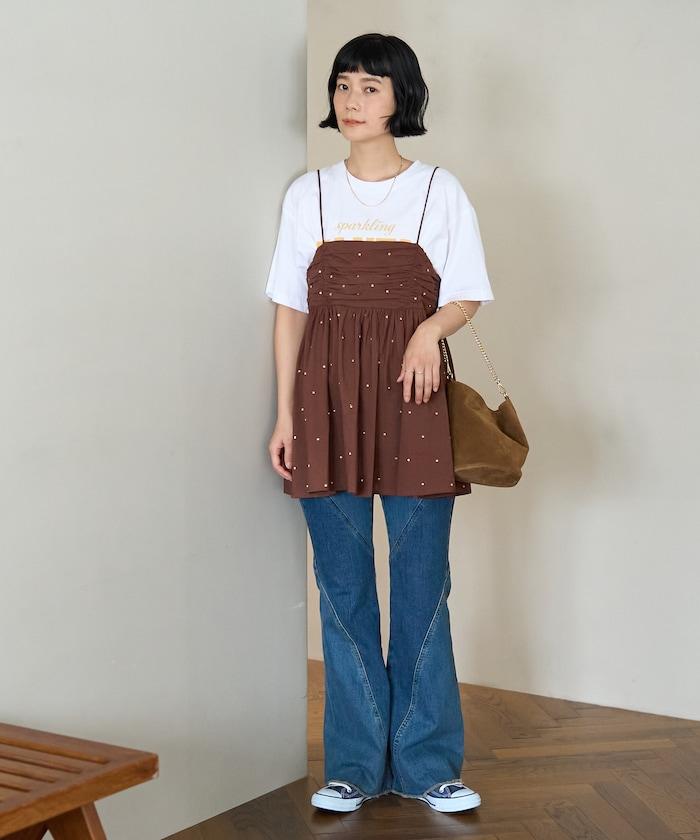 インド ラメドット バックオープンキャミソール