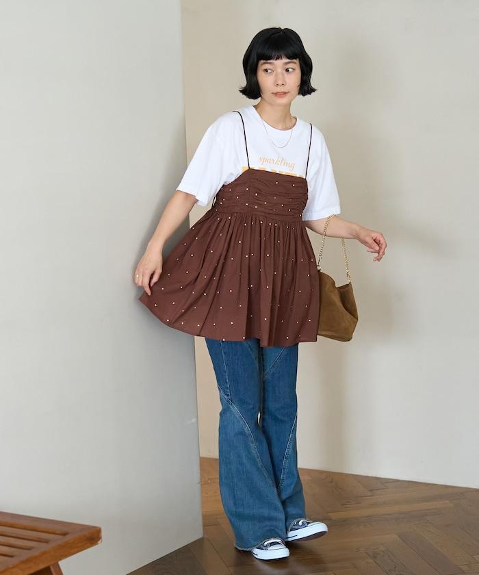 インド ラメドット バックオープンキャミソール