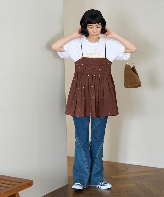 インド ラメドット バックオープンキャミソール