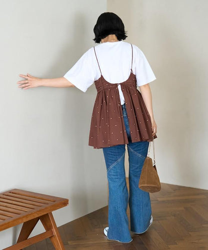 インド ラメドット バックオープンキャミソール