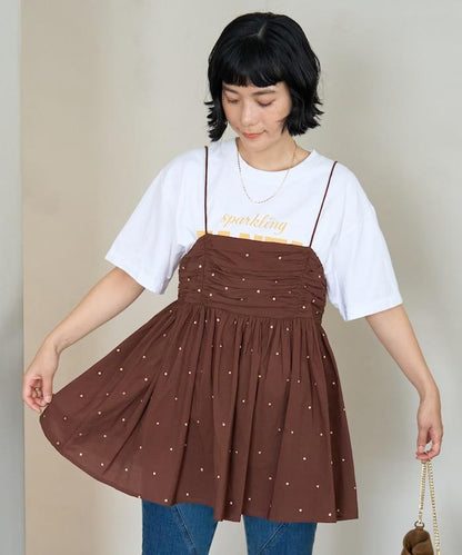 インド ラメドット バックオープンキャミソール