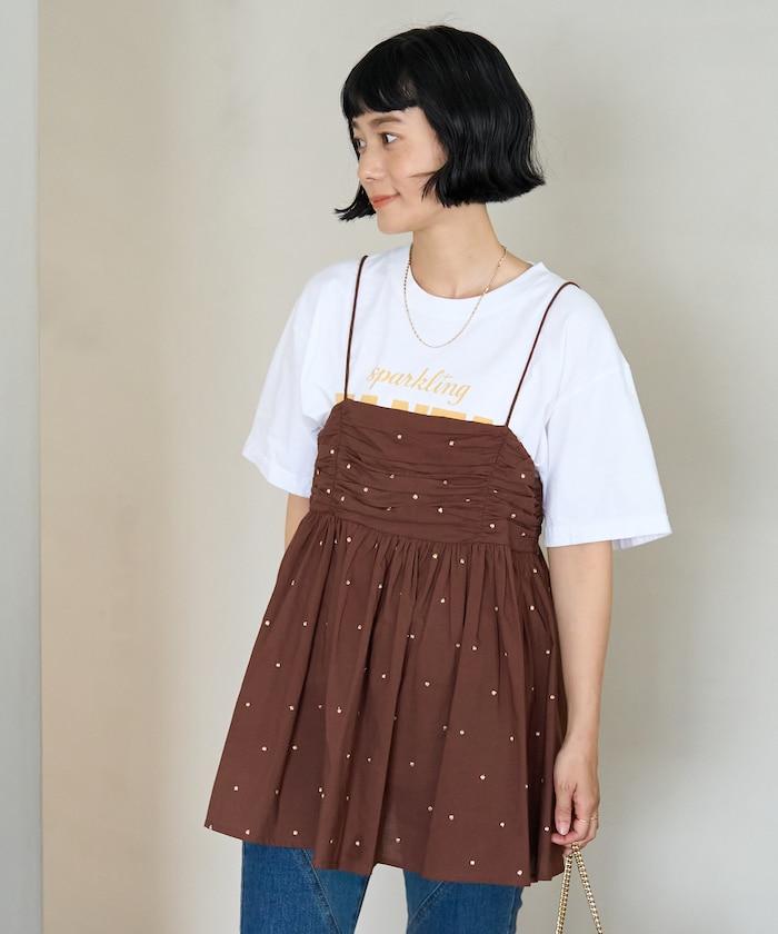 インド ラメドット バックオープンキャミソール