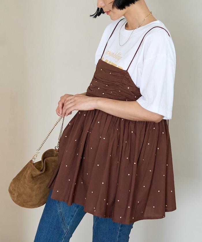 インド ラメドット バックオープンキャミソール