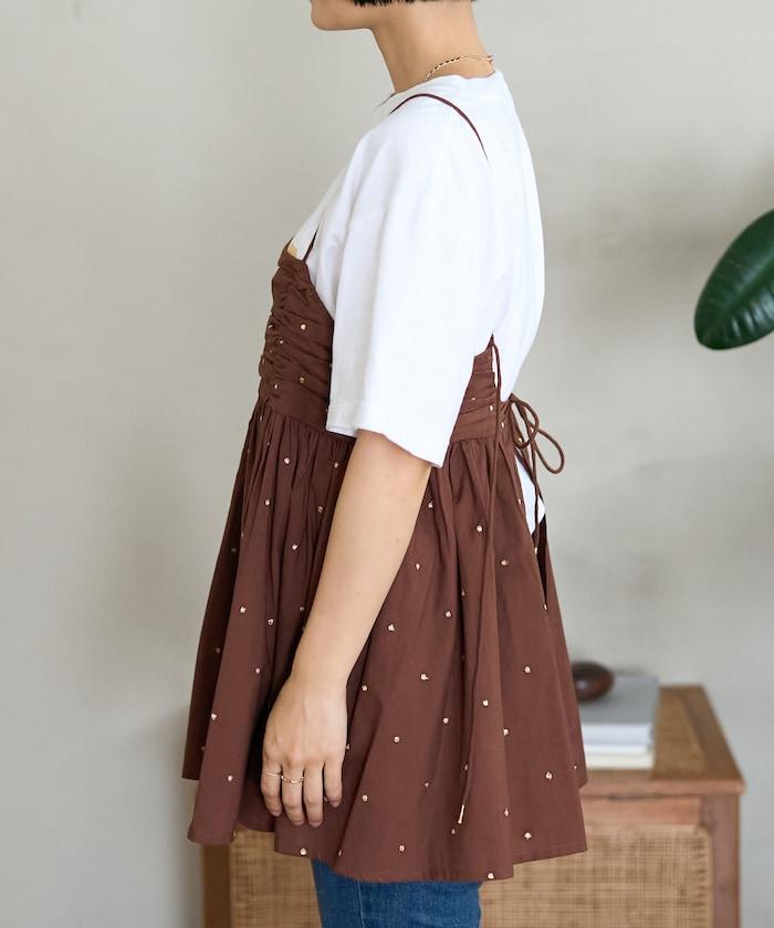 インド ラメドット バックオープンキャミソール