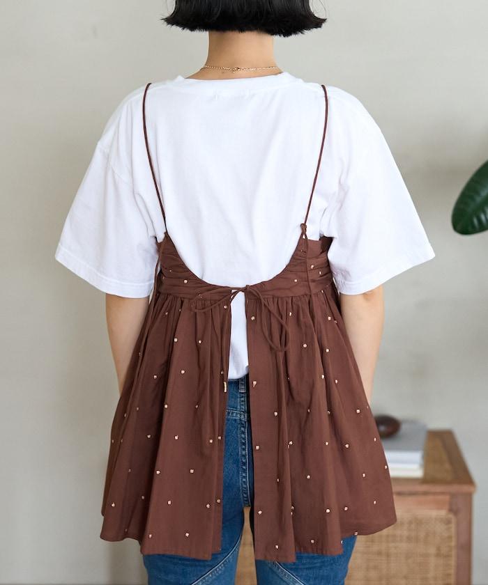 インド ラメドット バックオープンキャミソール