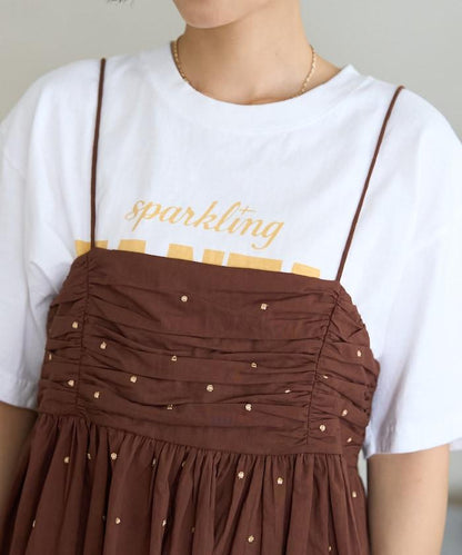 インド ラメドット バックオープンキャミソール