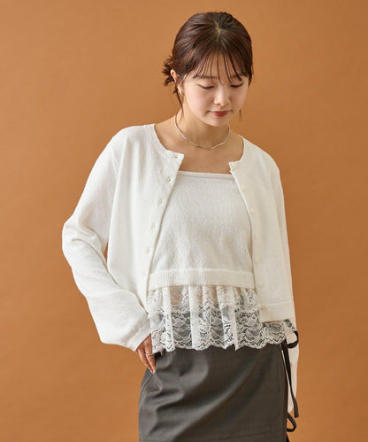 波紋邊蕾絲開衫套裝