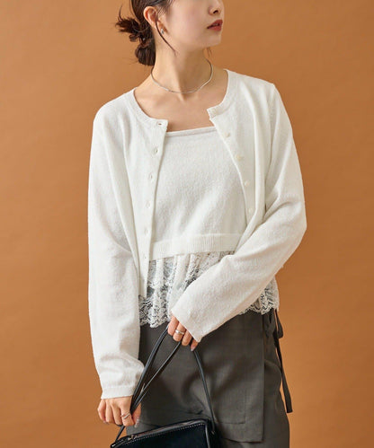 波紋邊蕾絲開衫套裝