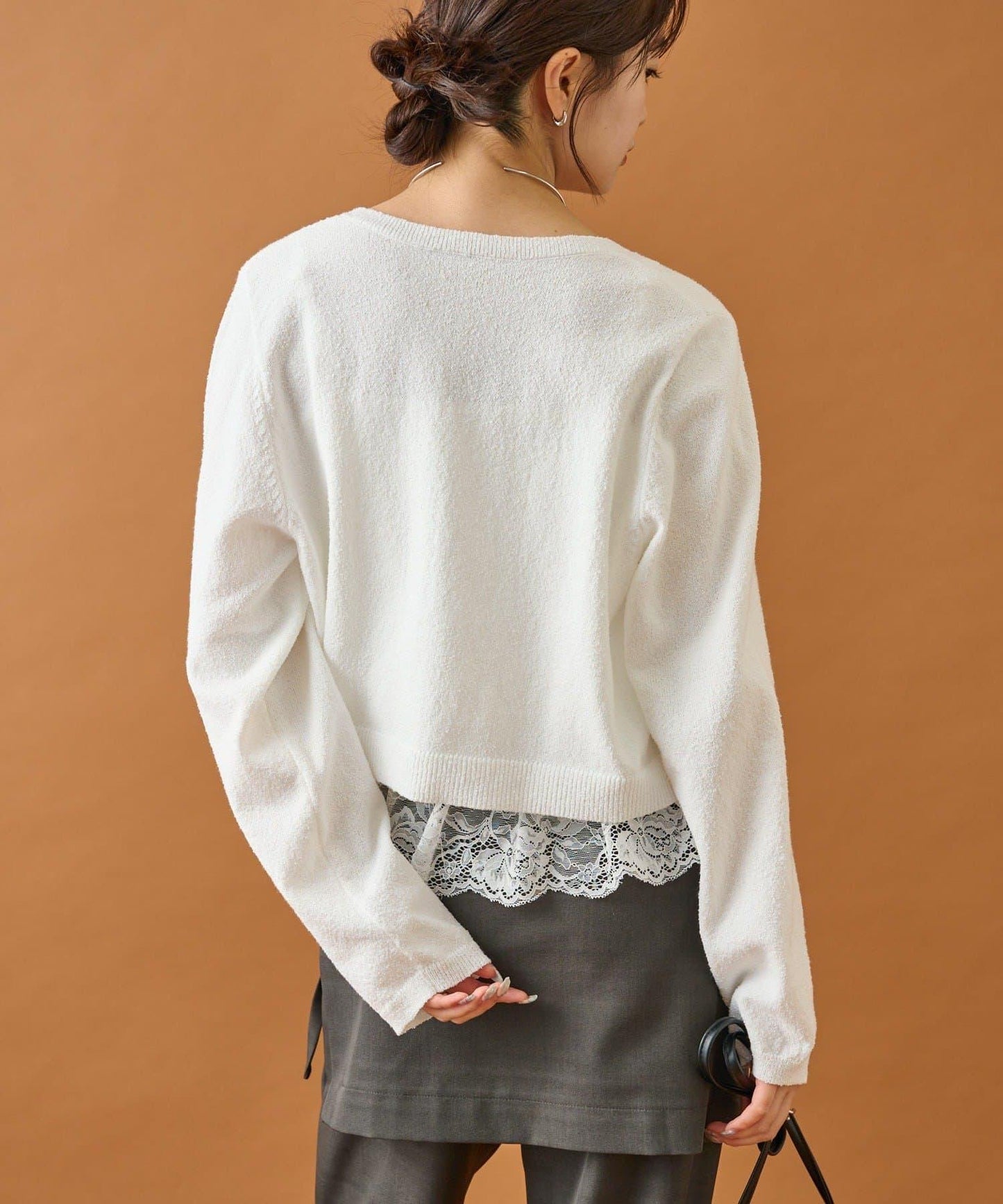 波紋邊蕾絲開衫套裝